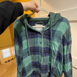 American Eagle Outfitters Plaid Hoodie in Green and Blue